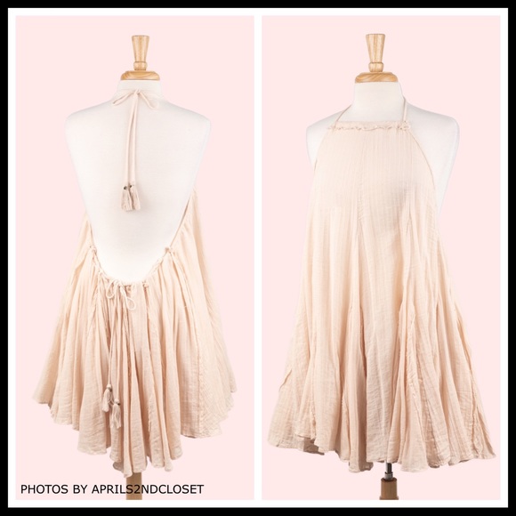 FREE PEOPLE BOHO FLOWY MINI HALTER SLIP DRESS A2C - Picture 3 of 16